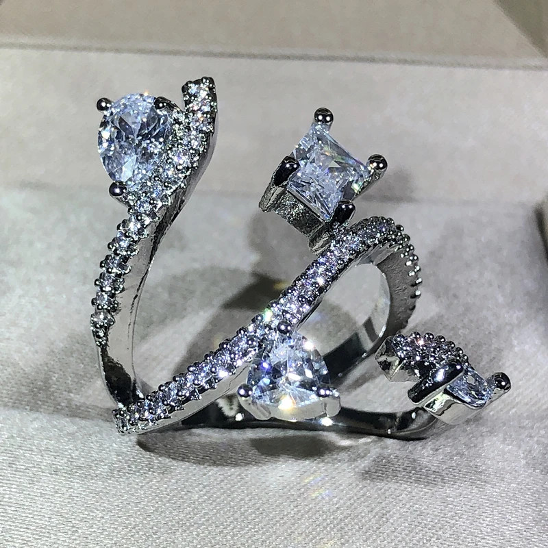 Sterling Silver Snake Ring Simulated Zirconia Winding Cocktail Women Jewelry