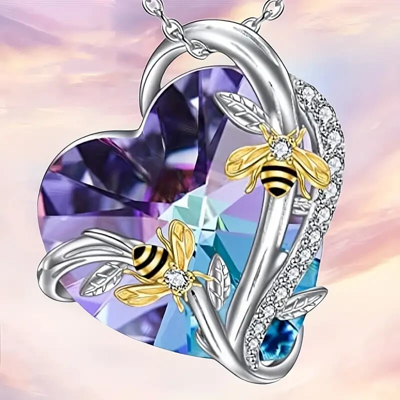 Rainbow Mystical Fire Topaz 925 Sterling Silver Charm Honey Bee Pendant Necklace
