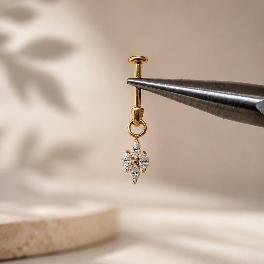 16g 18g 20g Cluster Diamond CZ Titanium Labret Push Pin Stud, Helix