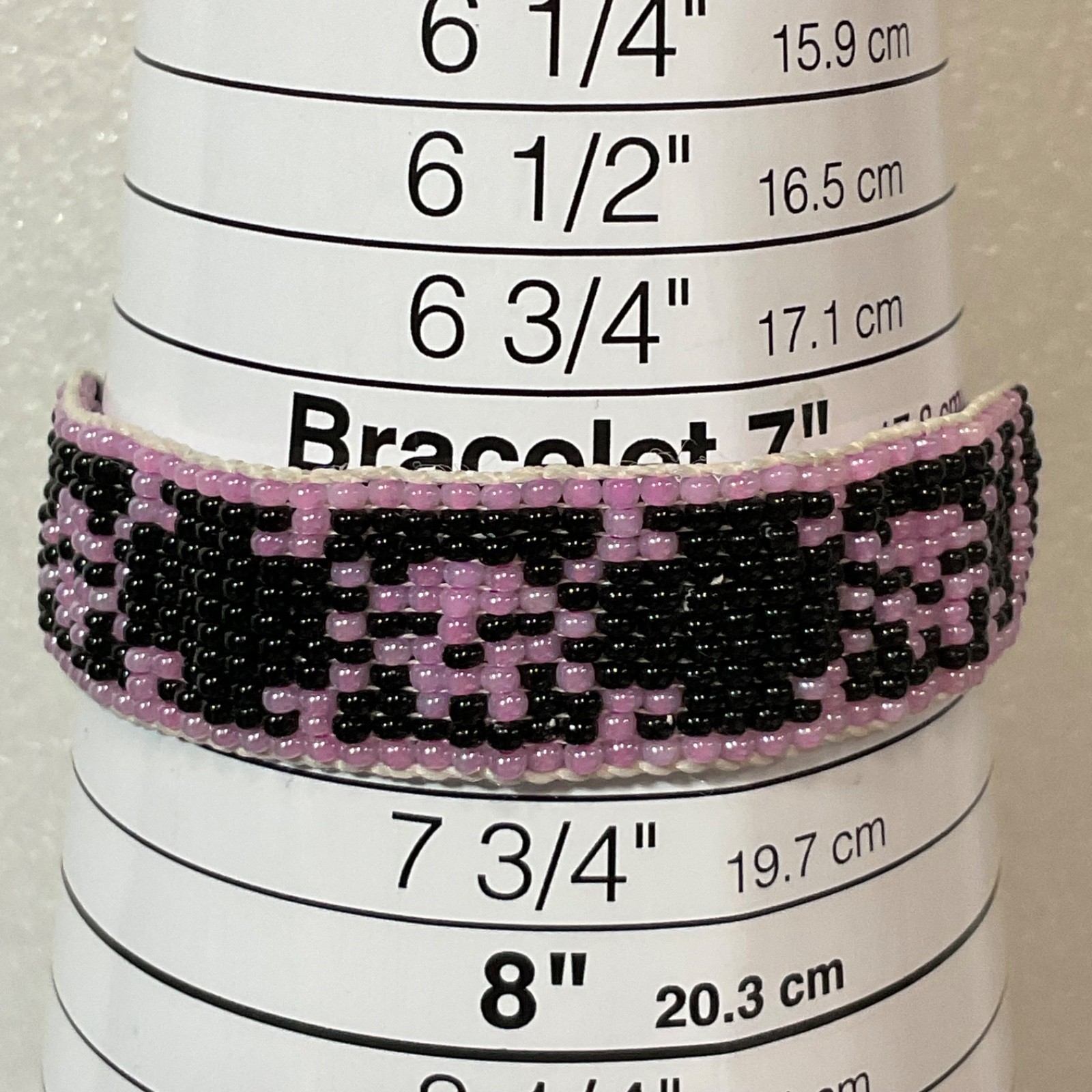 7.25in Beaded Bracelet Black Pink Handmade Tribal Pattern Jewelry