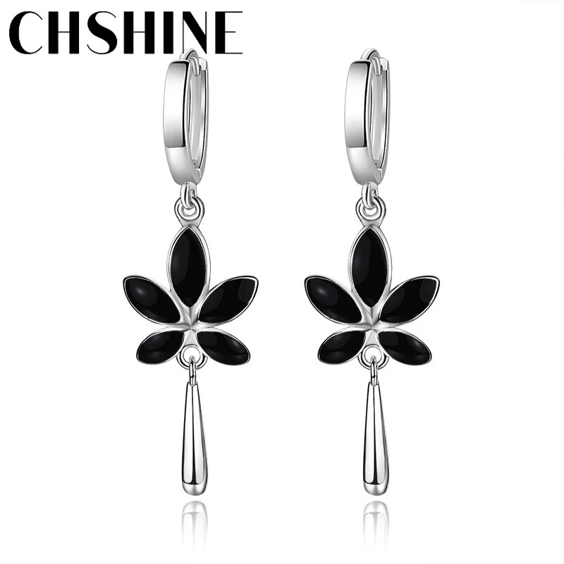 CHSHINE 925 Sterling Silver Maple Leaves Water Drop Earrings Charm Jewelry