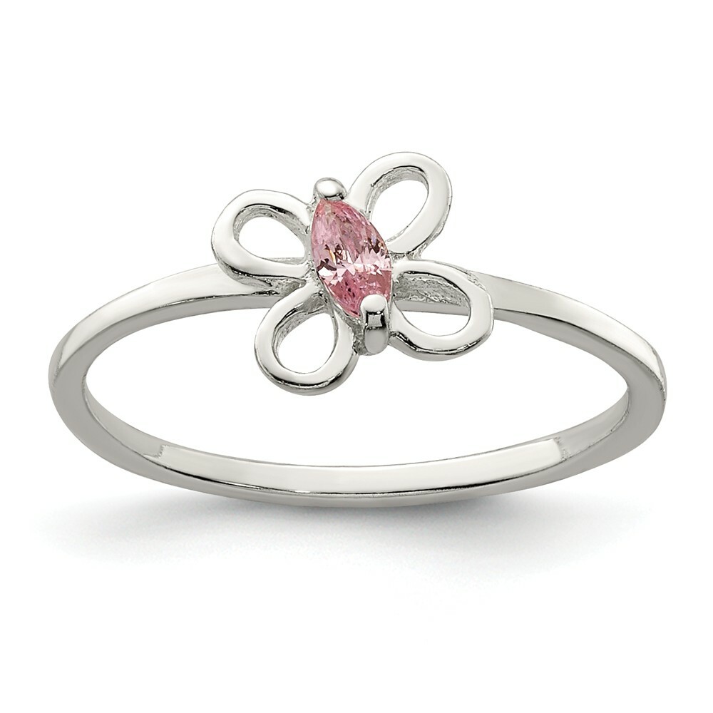 .925 Sterling Silver Children’s Pink CZ Butterfly Kid’s Ring Sizes 3 to 4