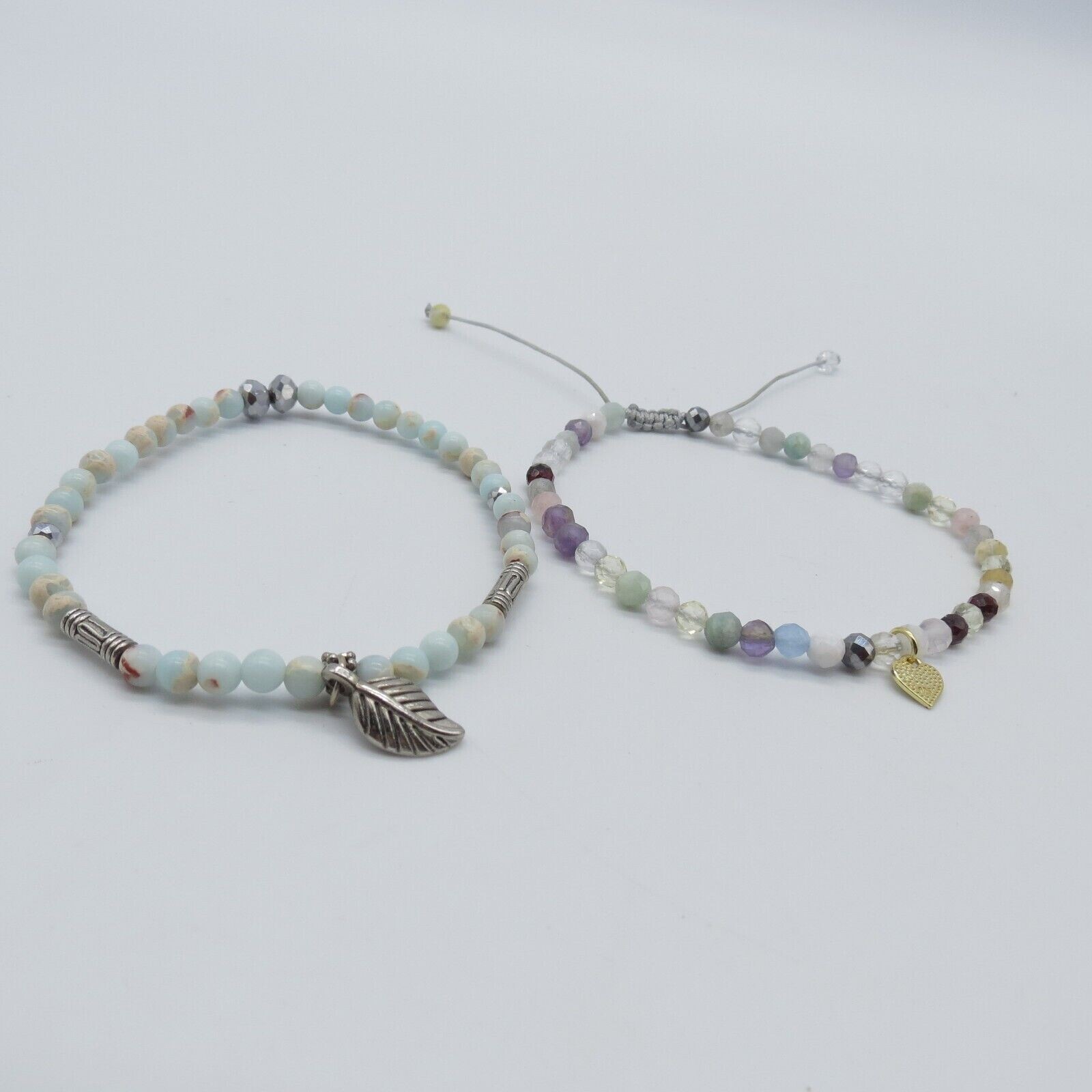 2Pc Dainty Blue Stone Beaded Bracelet Cute Boho Everyday Wear 6.5″