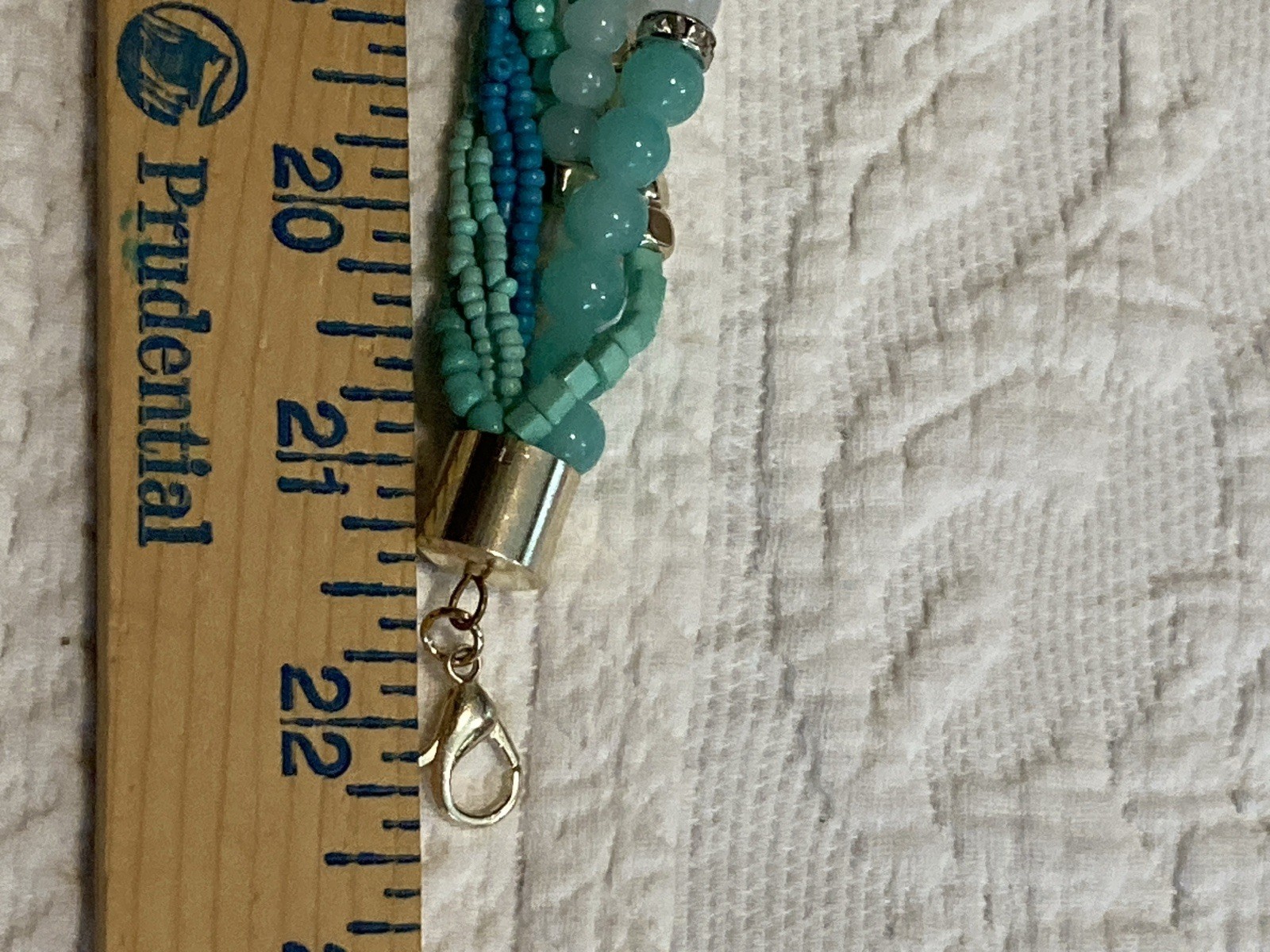 Multi-Strand Statement Necklace Aqua Teal White Beads Gold Tone 19-22″