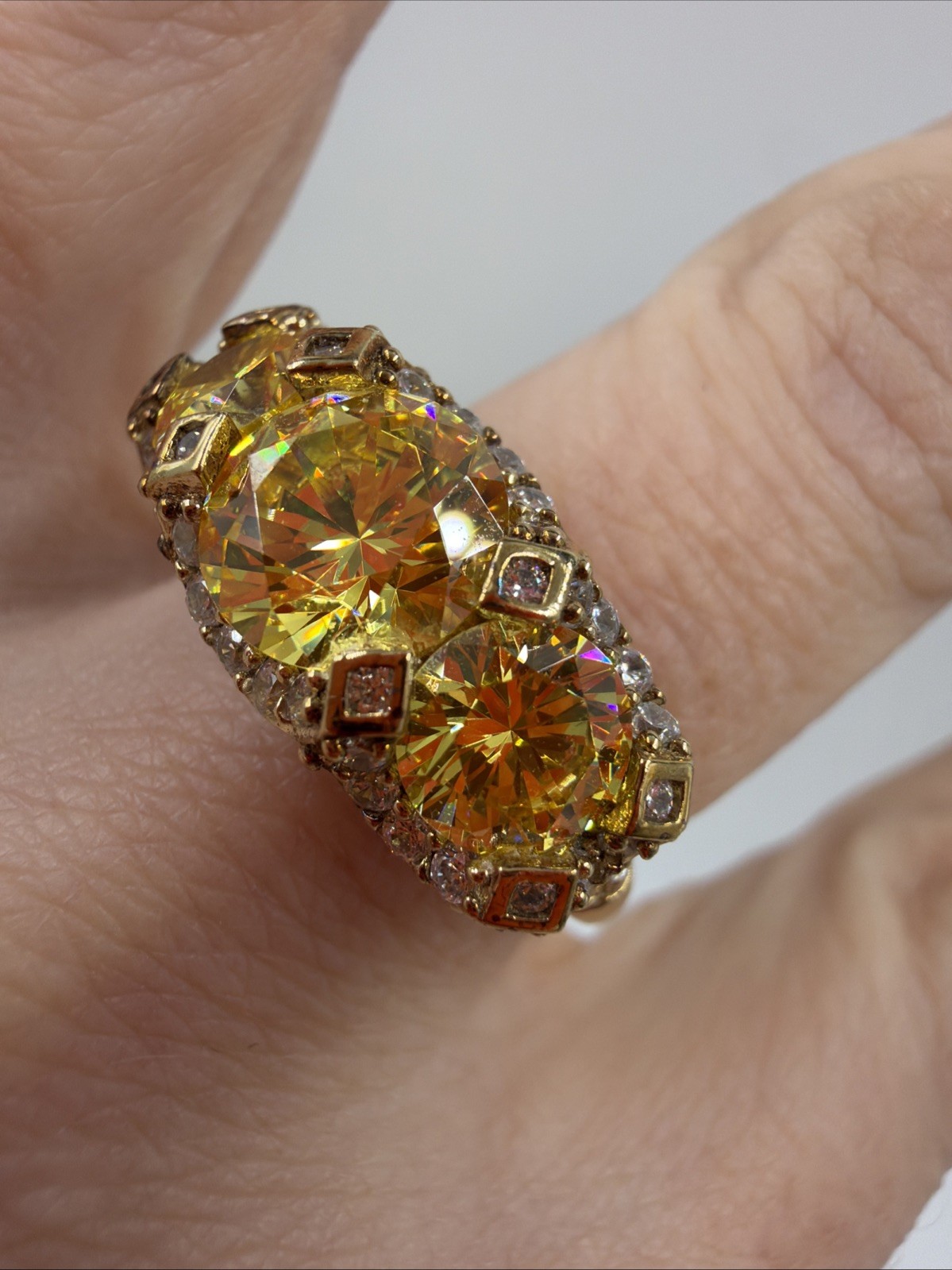 Bella Luce Ring Canary Yellow CZ Sterling 925 Gold Plated Cocktail Big Size 7