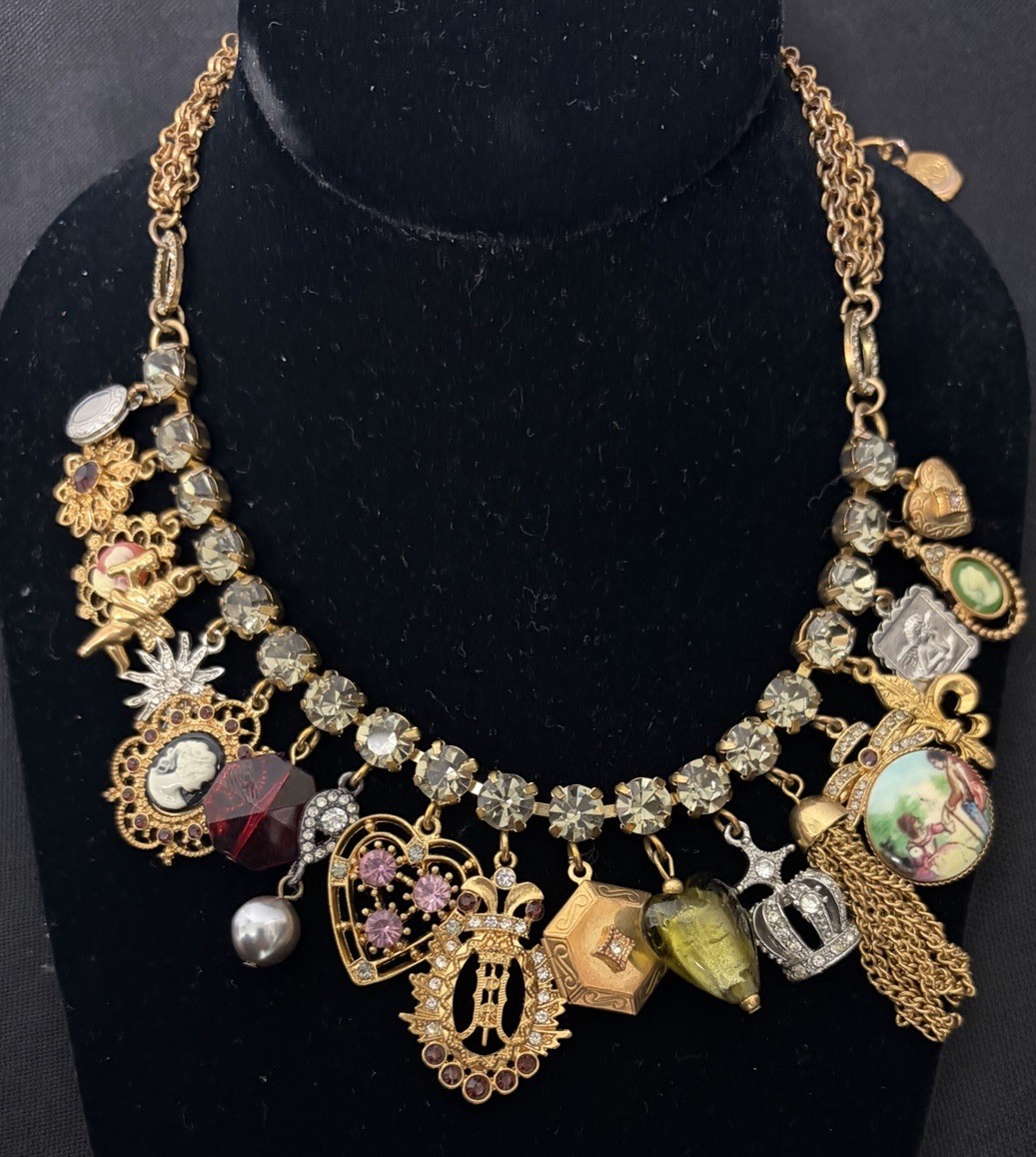 RJ Graziano Victorian Style Multi Charms Necklace Lockets Hearts Cameos