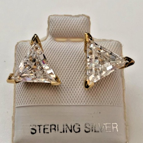 6.0ct Trillion Cut Cubic Zirconia Solitaire Post Earrings in Sterling Silver
