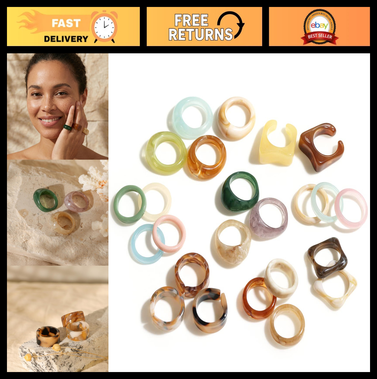 Colorful Stackable Resin Acrylic Rings for Women | Trendy Chunky Knuckle Jewelry