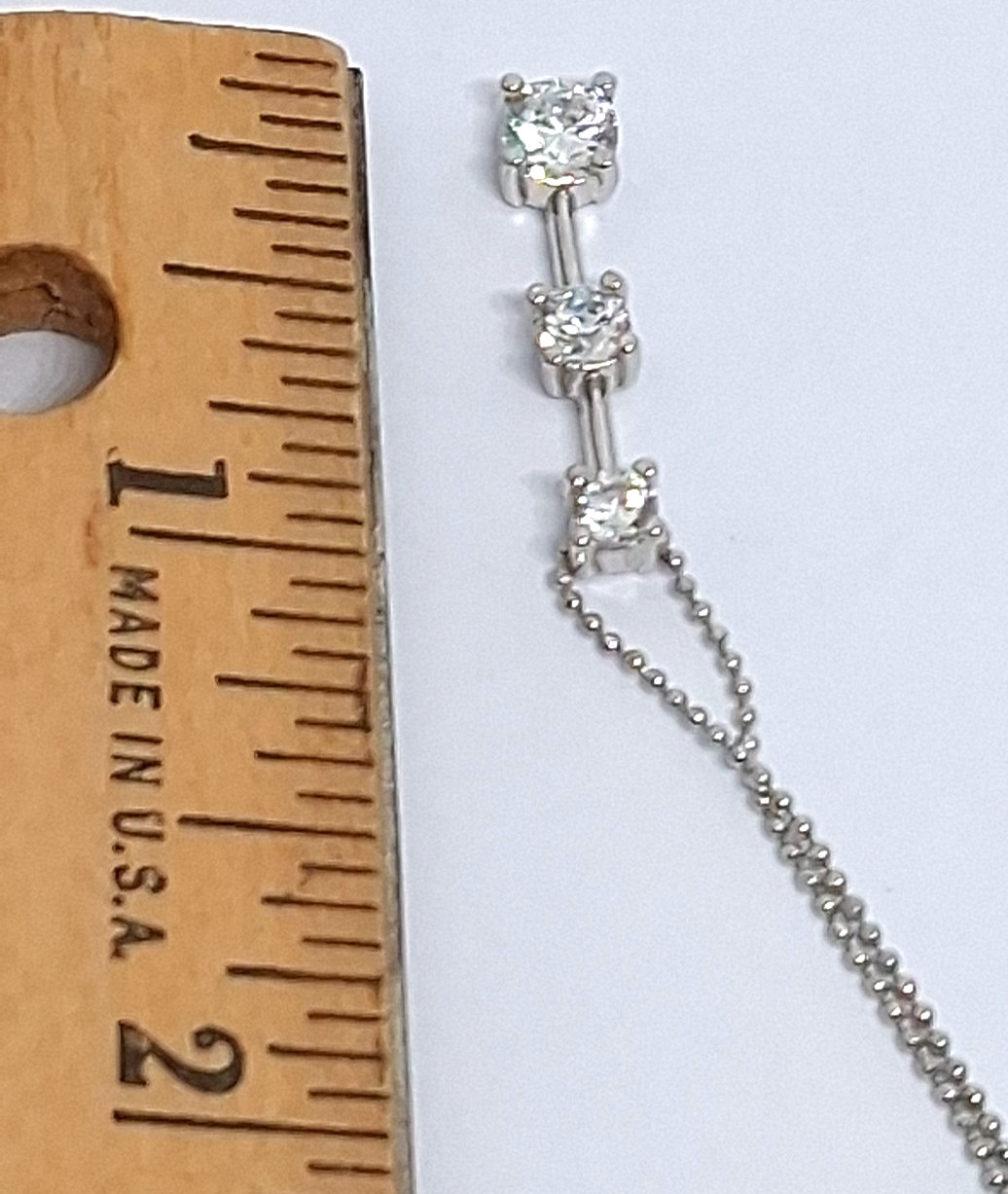Silver Tone Three Stone Drop Pendant with 14 Inch Chain Necklace