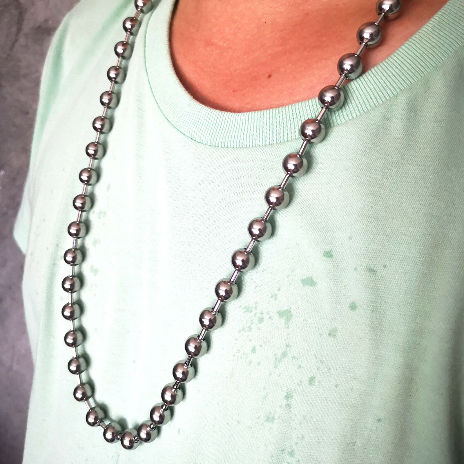10mm 28”Stainless Steel Huge Round Ball Beads Chain Necklace Silver Mens Gifts