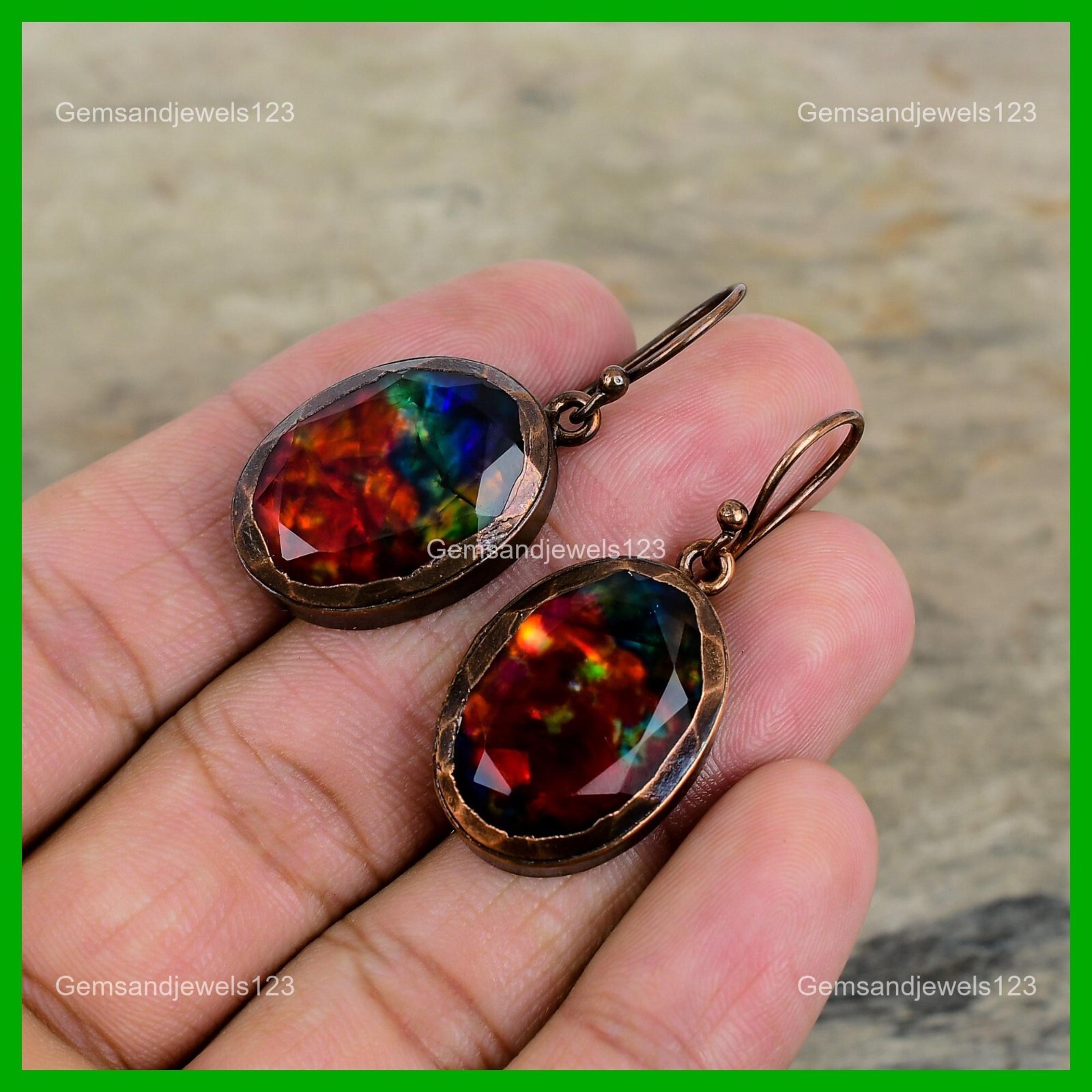 Mothers day Deal Ammolite Stone Dangling Electroformed Earrings Jewelry Copper