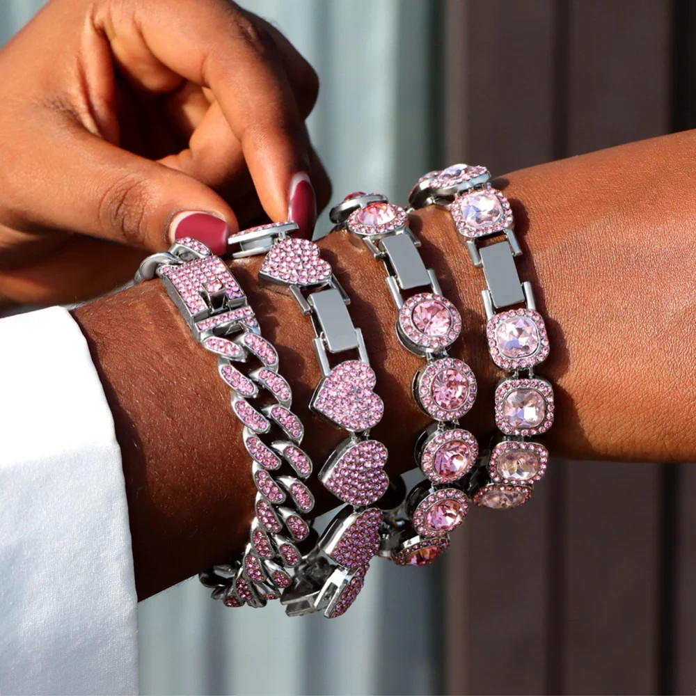 Iced Out Crystal Cuban Chain Bracelet Gift Set | Hip Hop Bling Jewelry | New