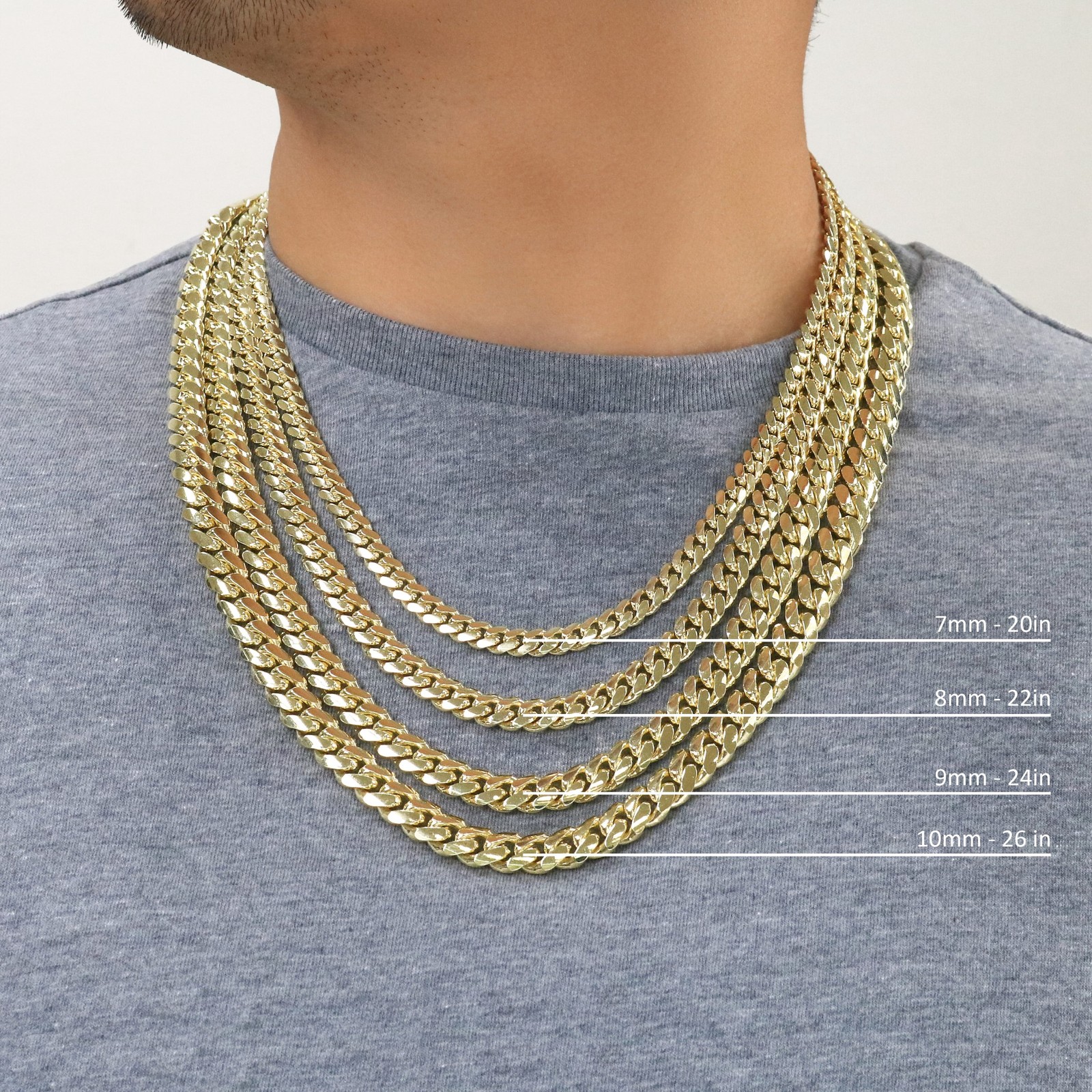 18K Yellow Gold Solid 2.7mm-7mm Miami Cuban Chain Necklace Mens Womens 16″-30″