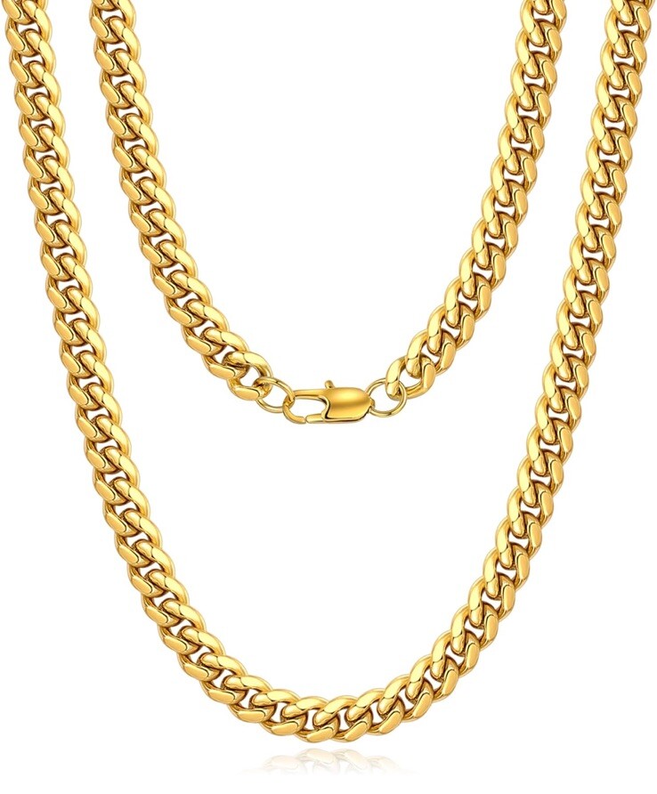 Jewlpire Gold Chain for Men 6mm 20”Mens Necklace Cuban Link Chain Necklace NEW