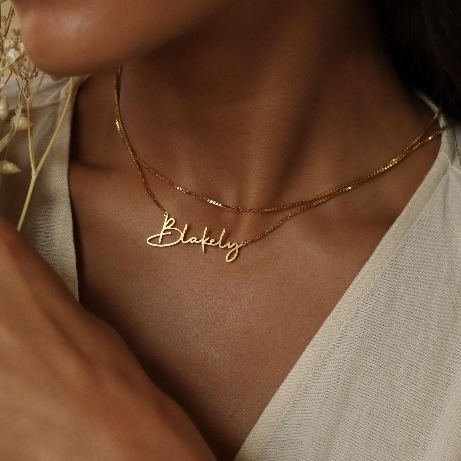 Minimalist Custom Name Necklace Gold Silver Box Chain Birthday Gift NM81F91
