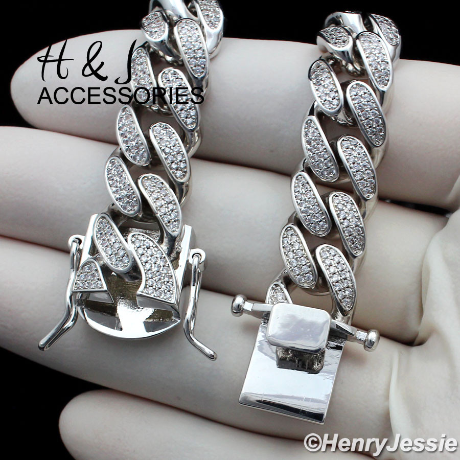 MEN 14K WHITE GOLD PLATED 18″-30″X12MM CZ MIAMI CUBAN CURB CHAIN NECKLACE*ABN1