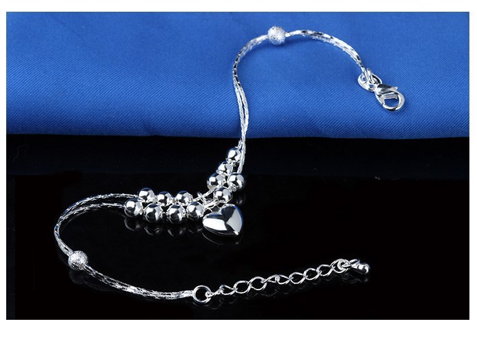 ADJUSTABLE Silver Anklet Bracelet Barefoot Sandal Beach Foot Heart Ball Chain AG