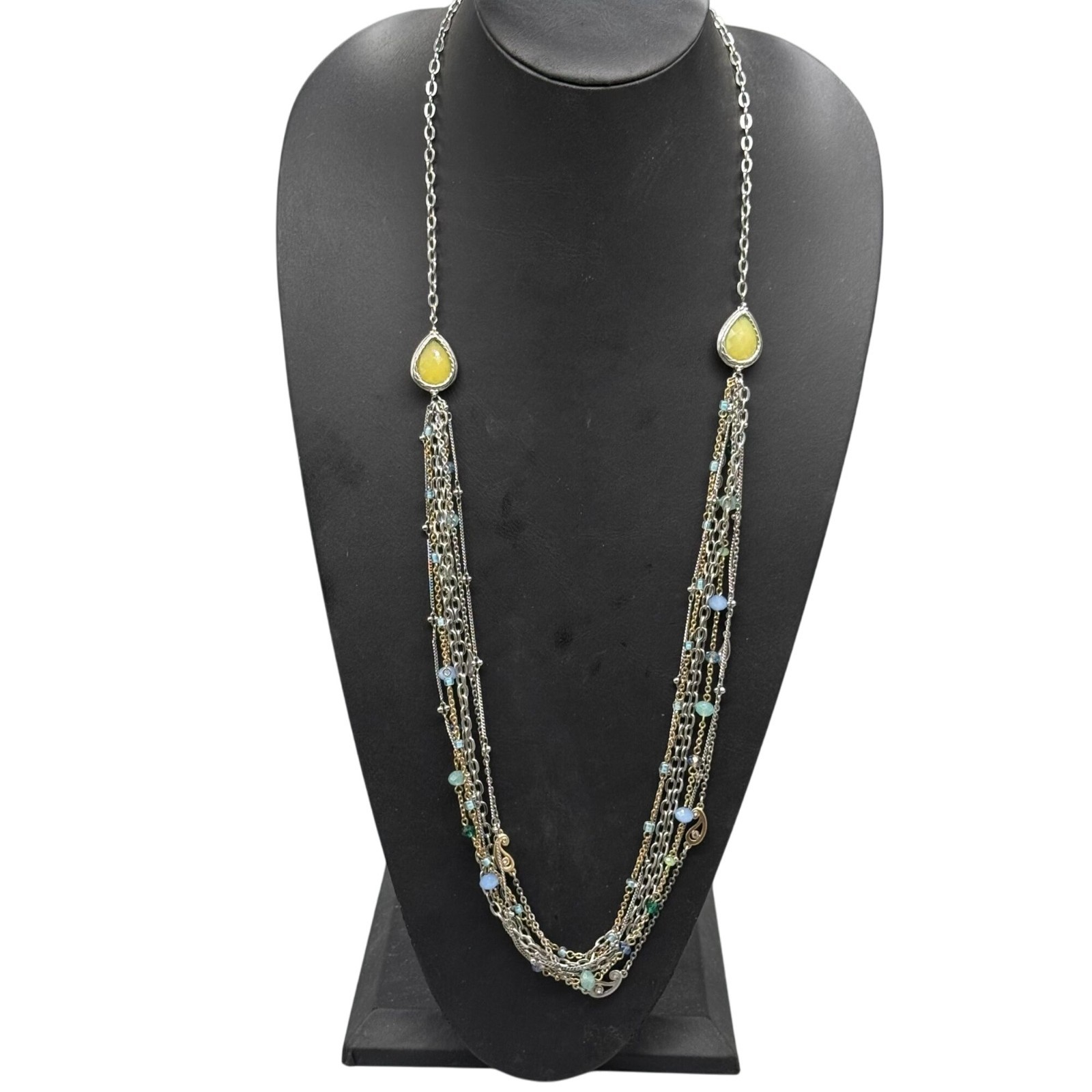 Loft Yellow Crystal Blue Faceted Beaded Multi-Strand Chain Layered Necklace