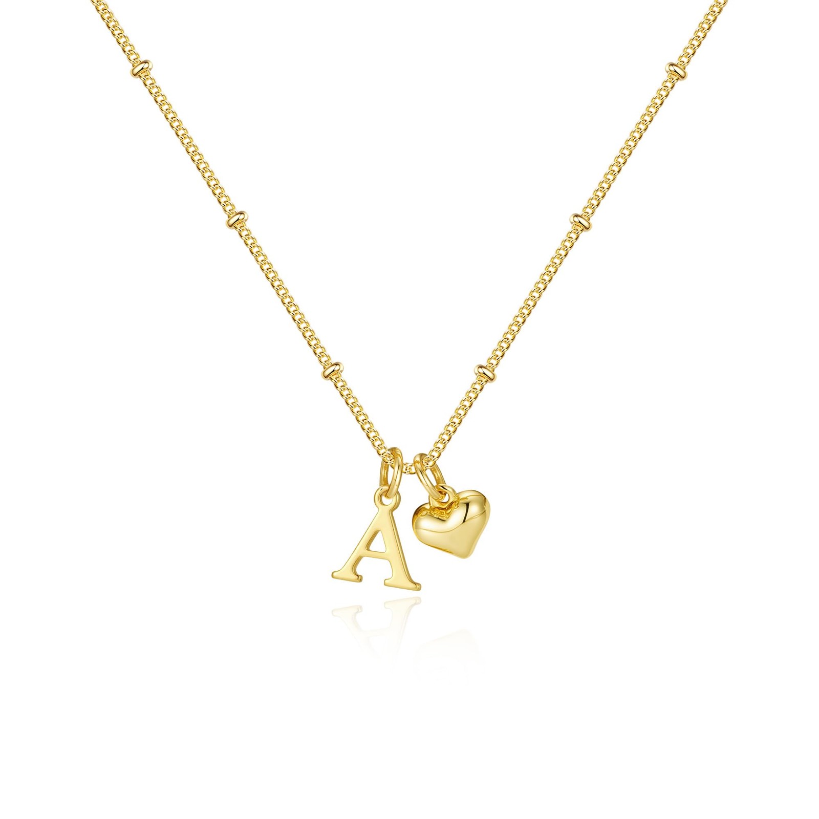 Heart Initial Necklace for Women,14K Gold Plated Letter A-Z Pendant Necklace