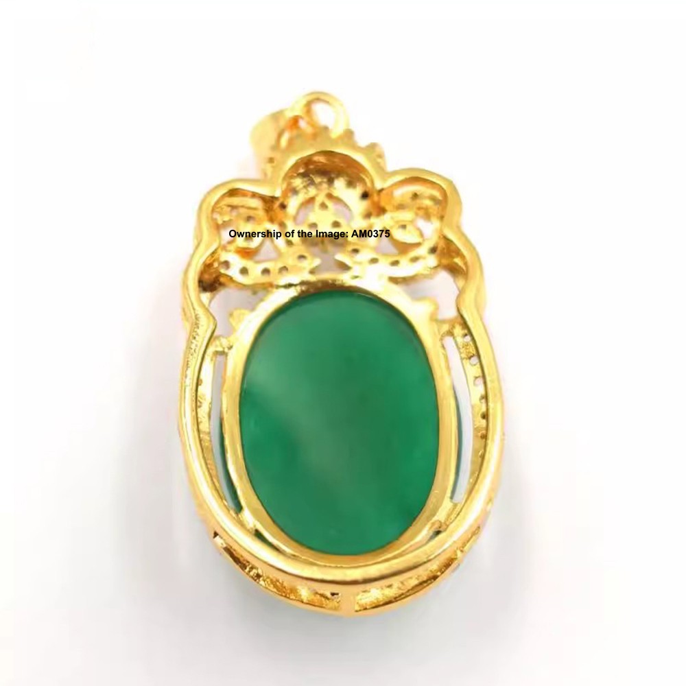 NEW Yellow Alloy Heating Jade Pendant Women Men Green Jade Oval Pendant 41mm H