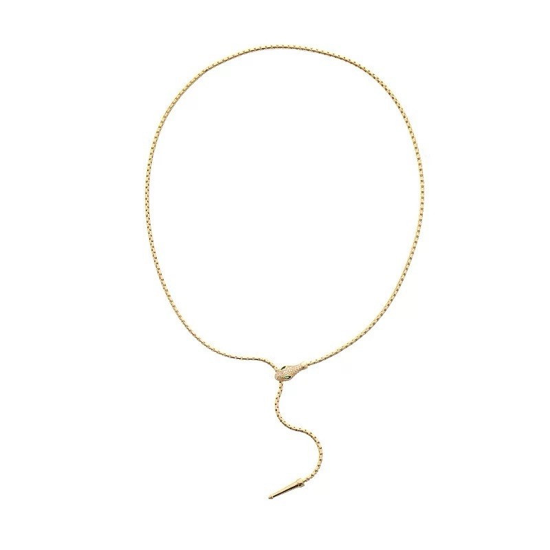 Snake Lariat Necklace Green Crystal Adjustable Waterproof Gold Tone