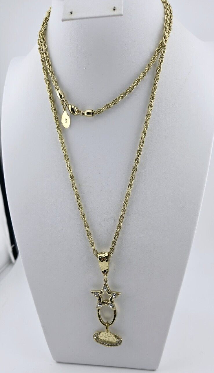 Heidi Daus Necklace w Fold Over Magnetic Stars Charm Holder Plus Saturn Charm