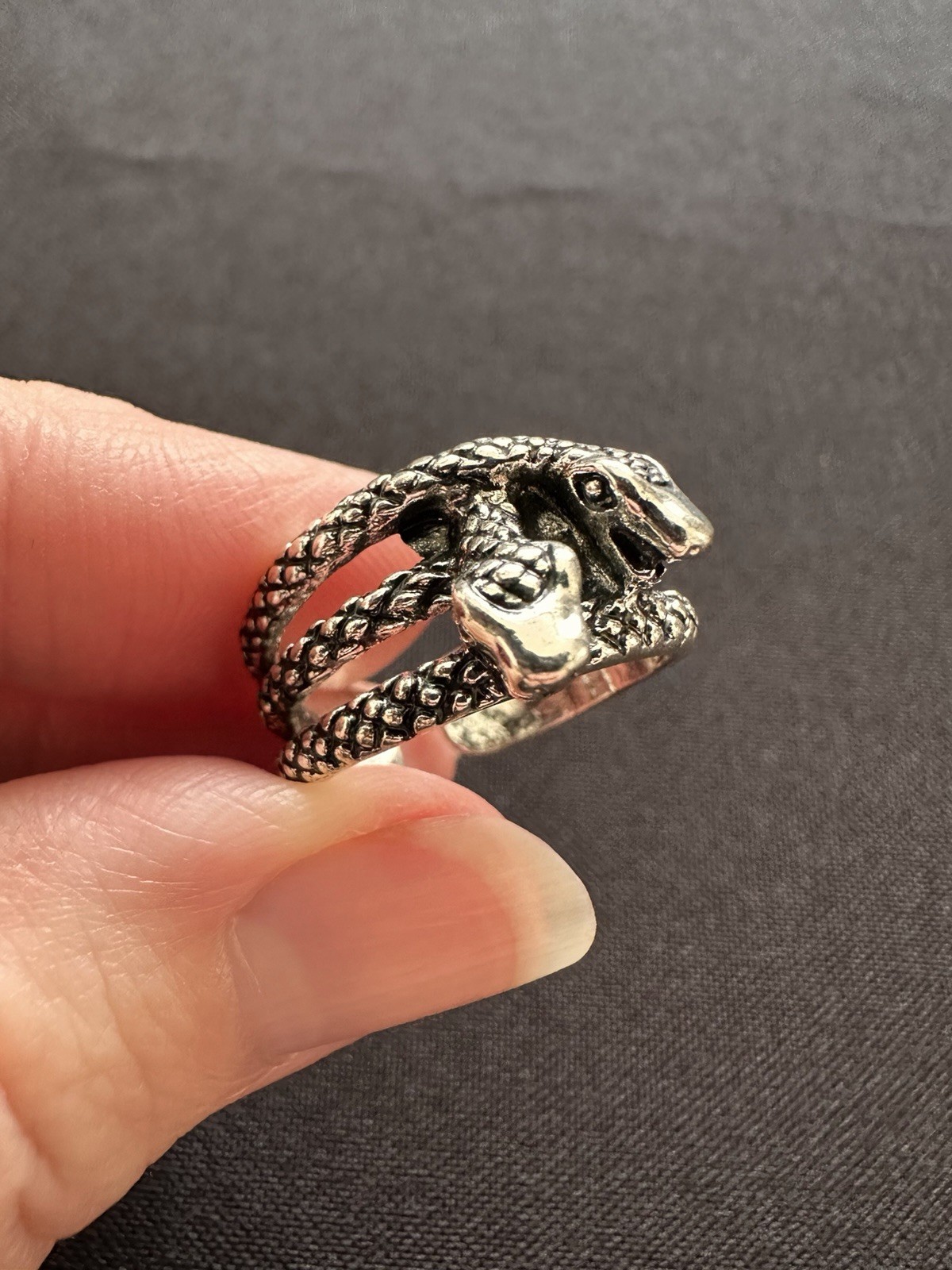 3 Three Snake Gothic Halloween Silver Tone Metal Adjustable Rings Intertwined