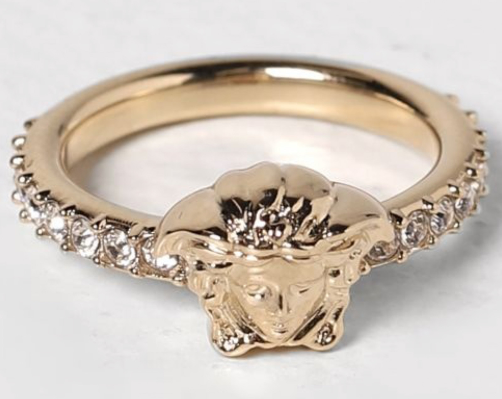 NIB Versace Tribute Medusa Head Logo Crystal Band Gold Brass Ring 23 US 10 $495
