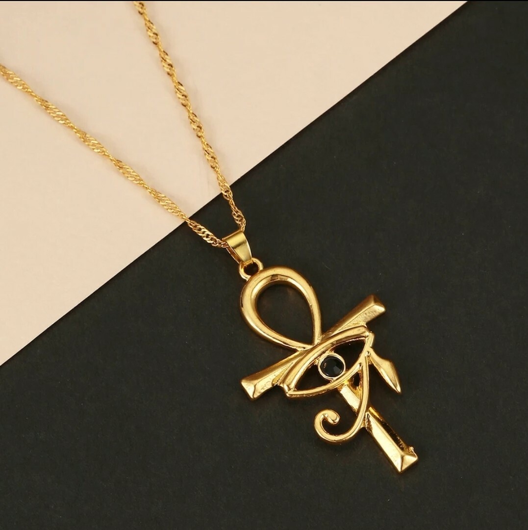Women’s Fashion Jewelry Gold Color Ancient Evil Eye Cross Ankh Necklace 86-4