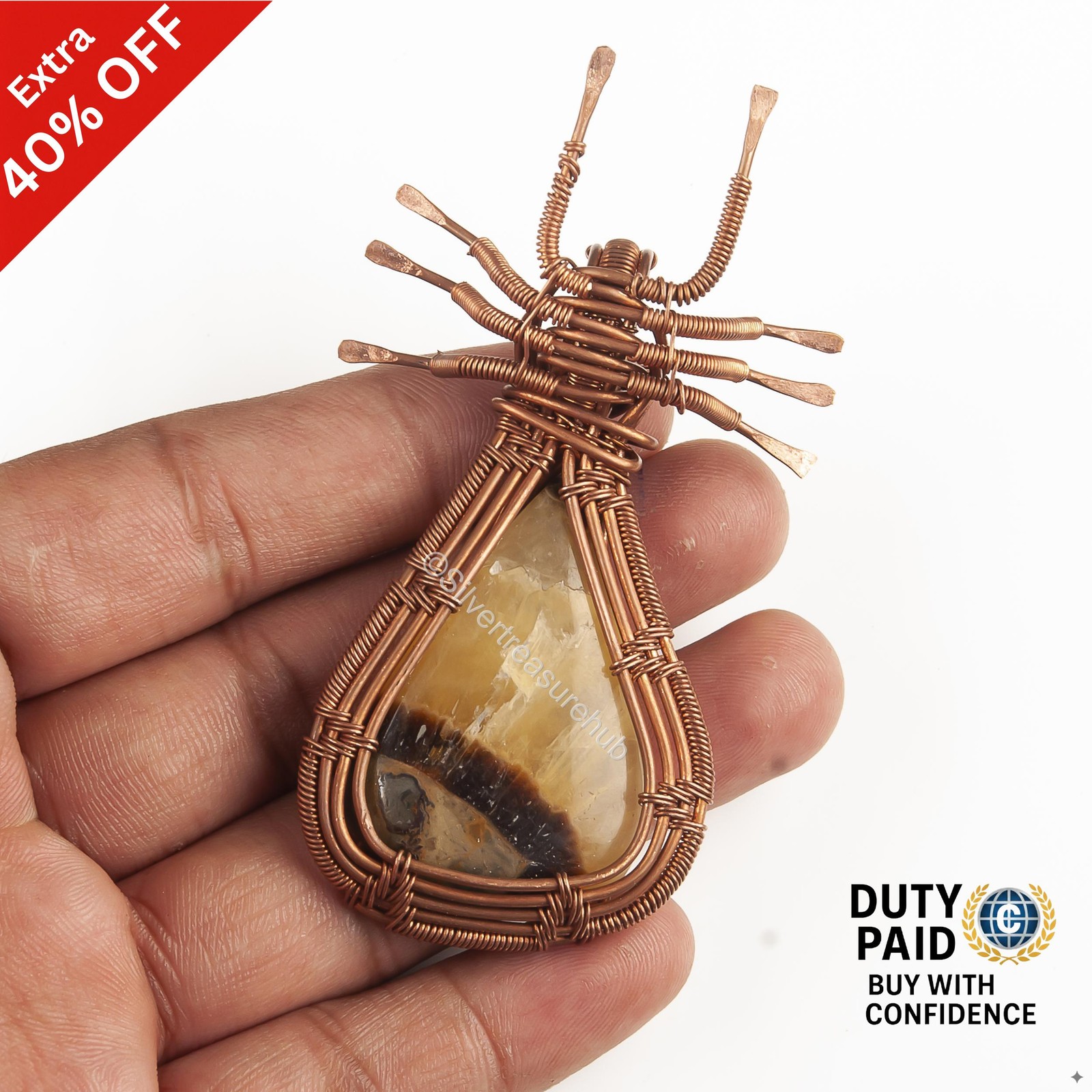 Copper PEAR Yellow Septerian Gemstone Bezel Sister New Wire Wrap Pendant Jewelry