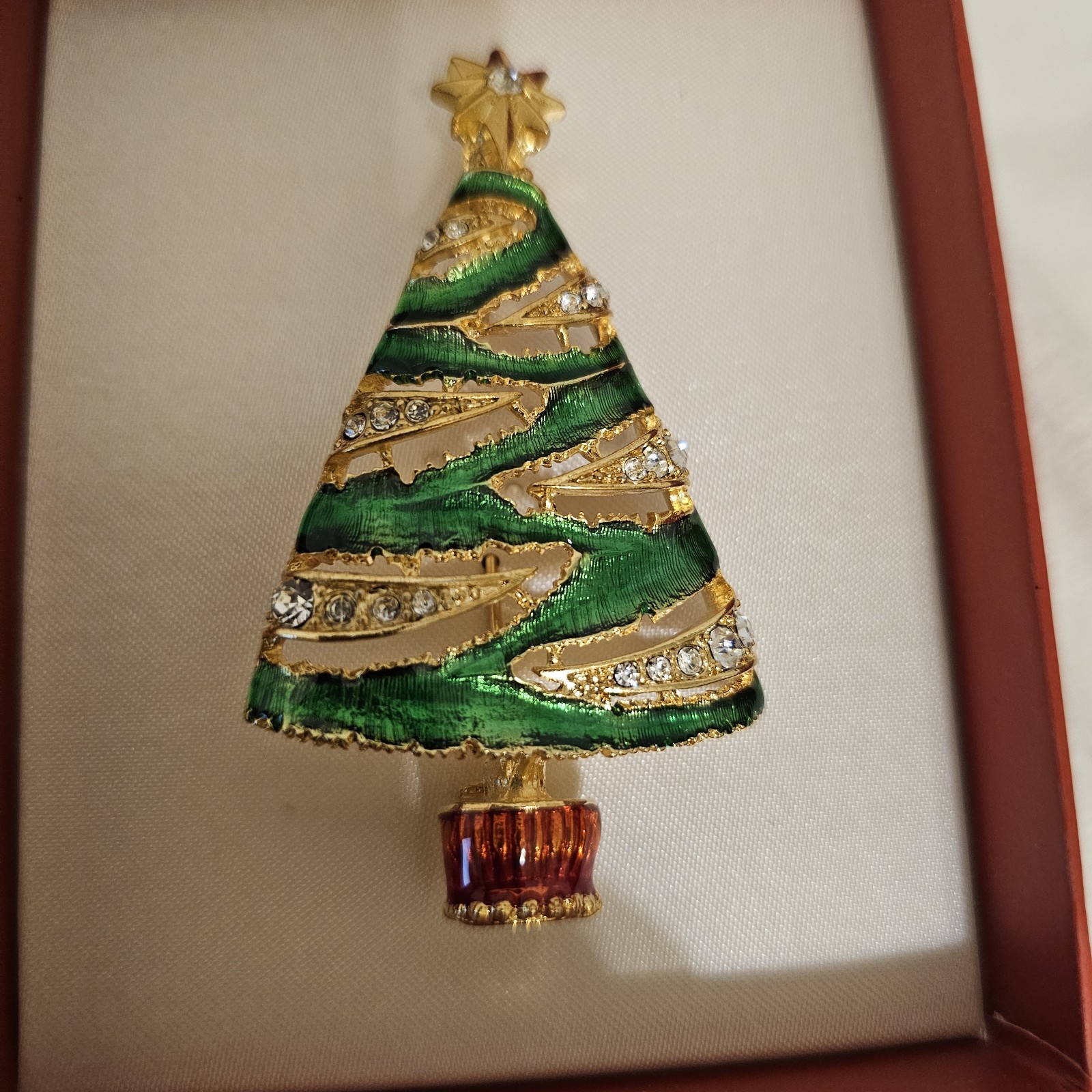 Christopher Radko Shiny Brite Christmas Tree Brooch Enamel Rhinestone Holiday