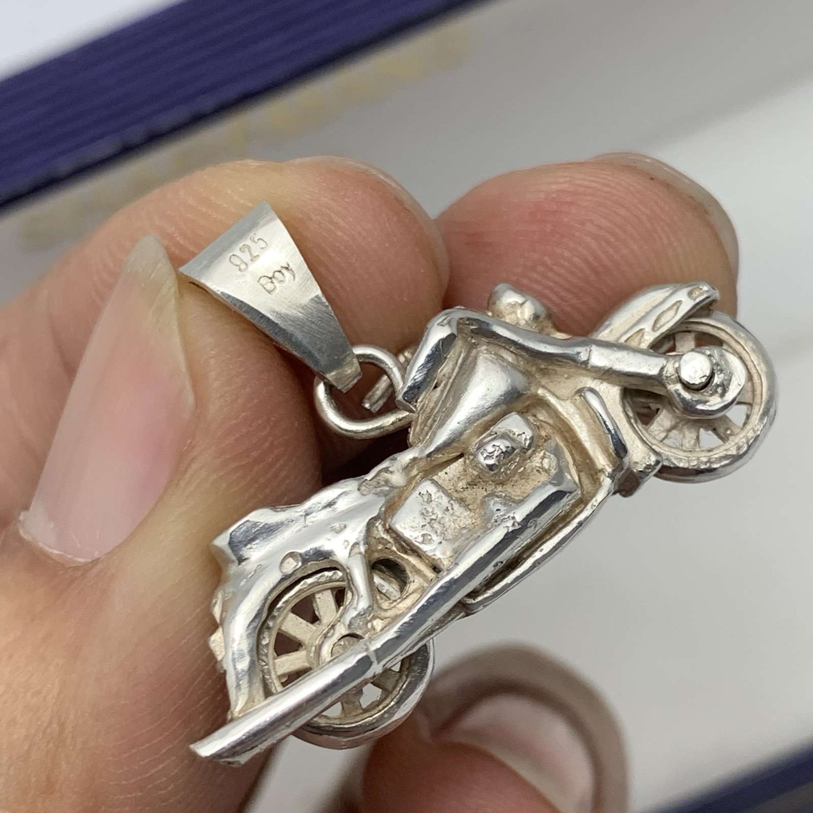 SUPERB Sterling Silver 3D Motorcycle Pendant W/ Rotating wheels ~ .925 ~ 11.5g