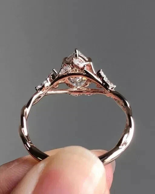 2.00CT Marquise Cut Real Moissanite Engagement Wedding Ring 14K Rose Gold Plated