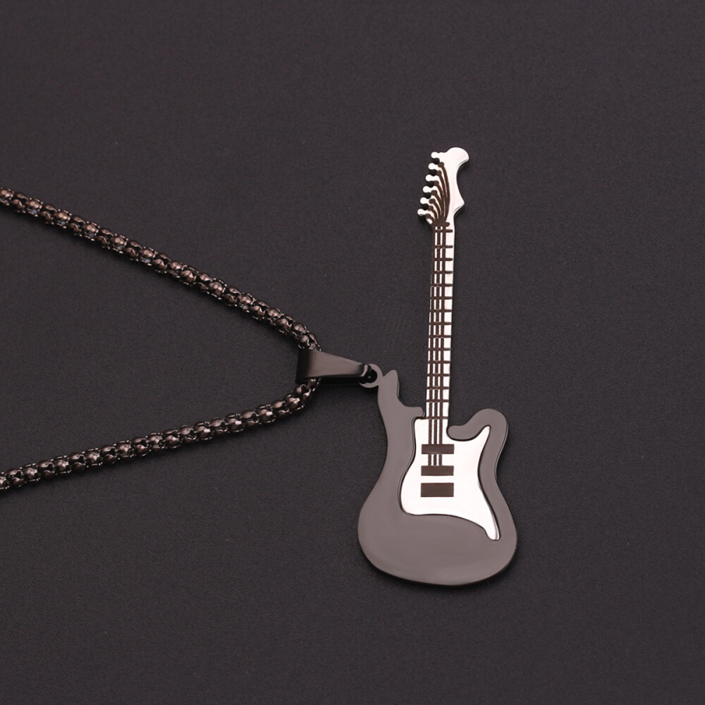 1PC Mens Guitar Music Pendant Stainless Steel Necklace Pendant with Chain