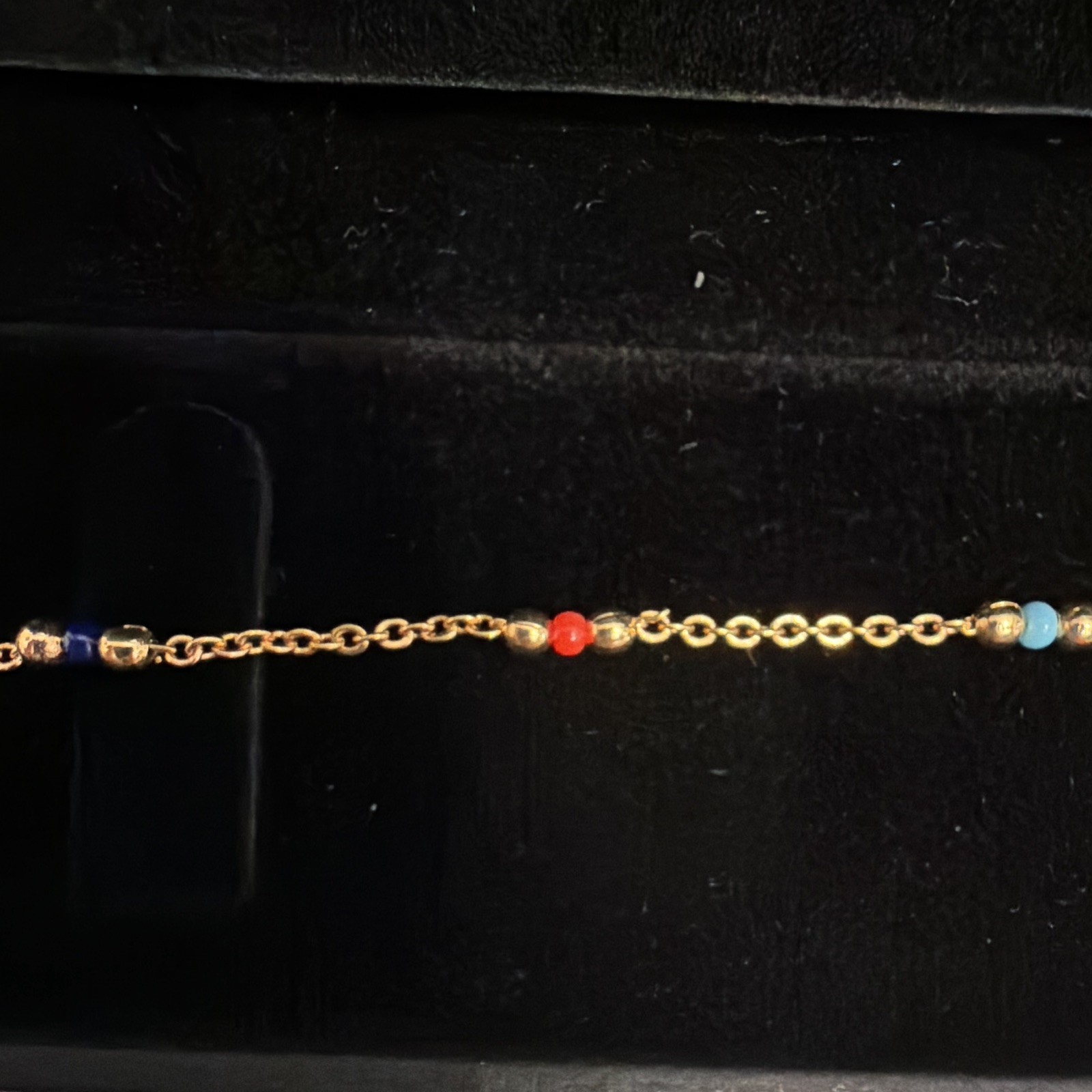 Gold Tone baby Bracelet, Red & Blue Round Beads, 6 in
