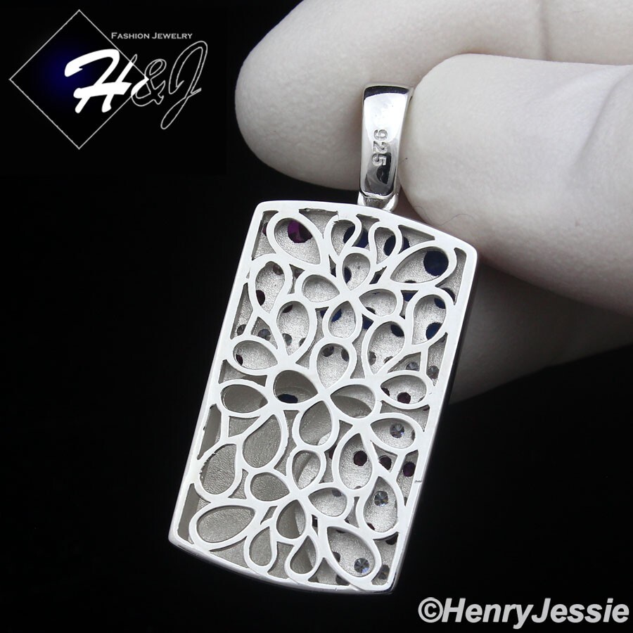 MEN SOLID 925 STERLING SILVER ICY BLING CZ 3D EAGLE DOG TAG CHARM PENDANT*SP465