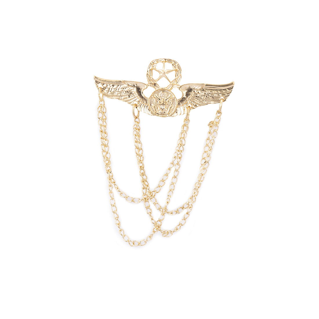 Winged Star With Hanging Chain Detail Lapel Pin Badge brooch