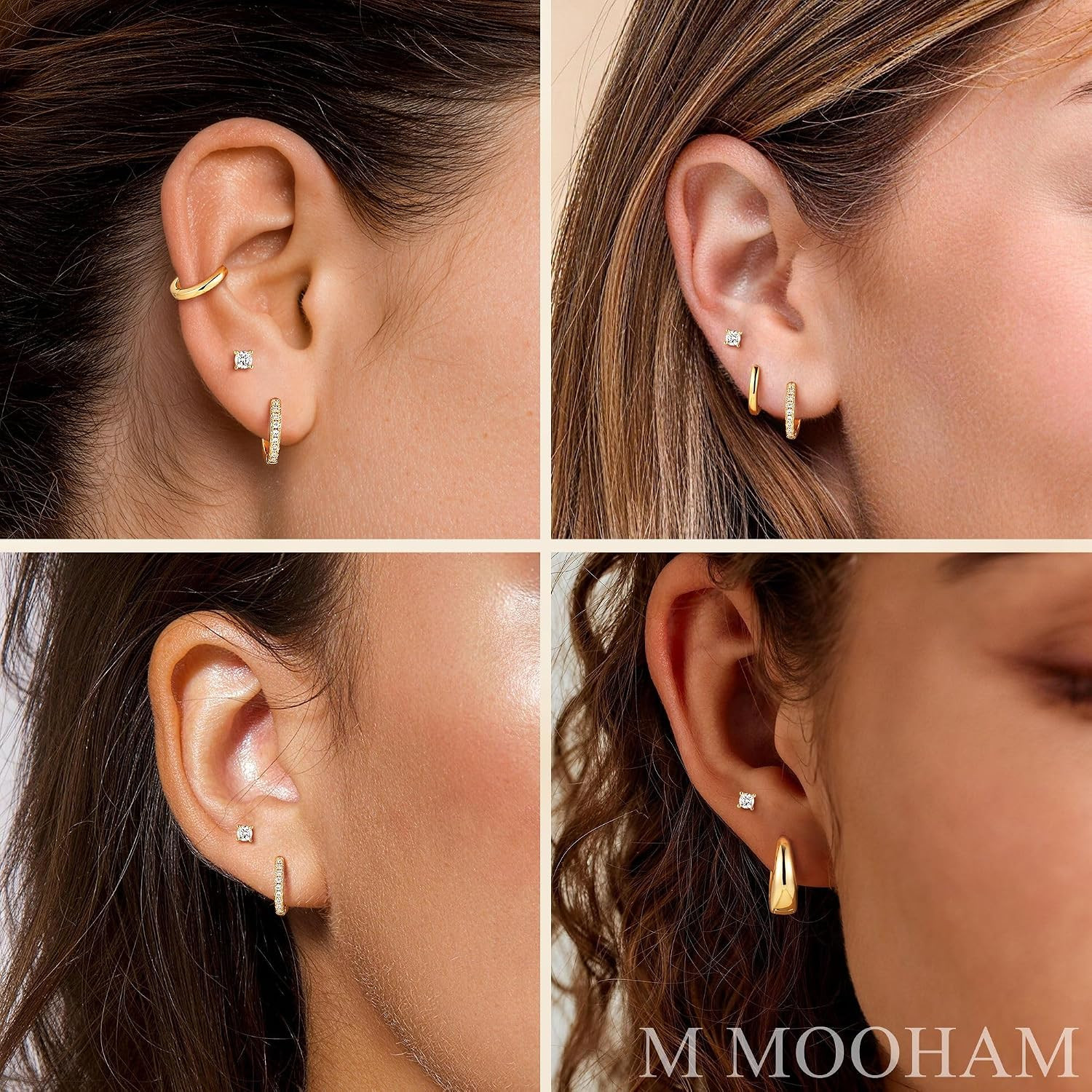 Gold Hoop Earrings Set for Women, Hypoallergenic Flat Back Stud Earrings for Sen