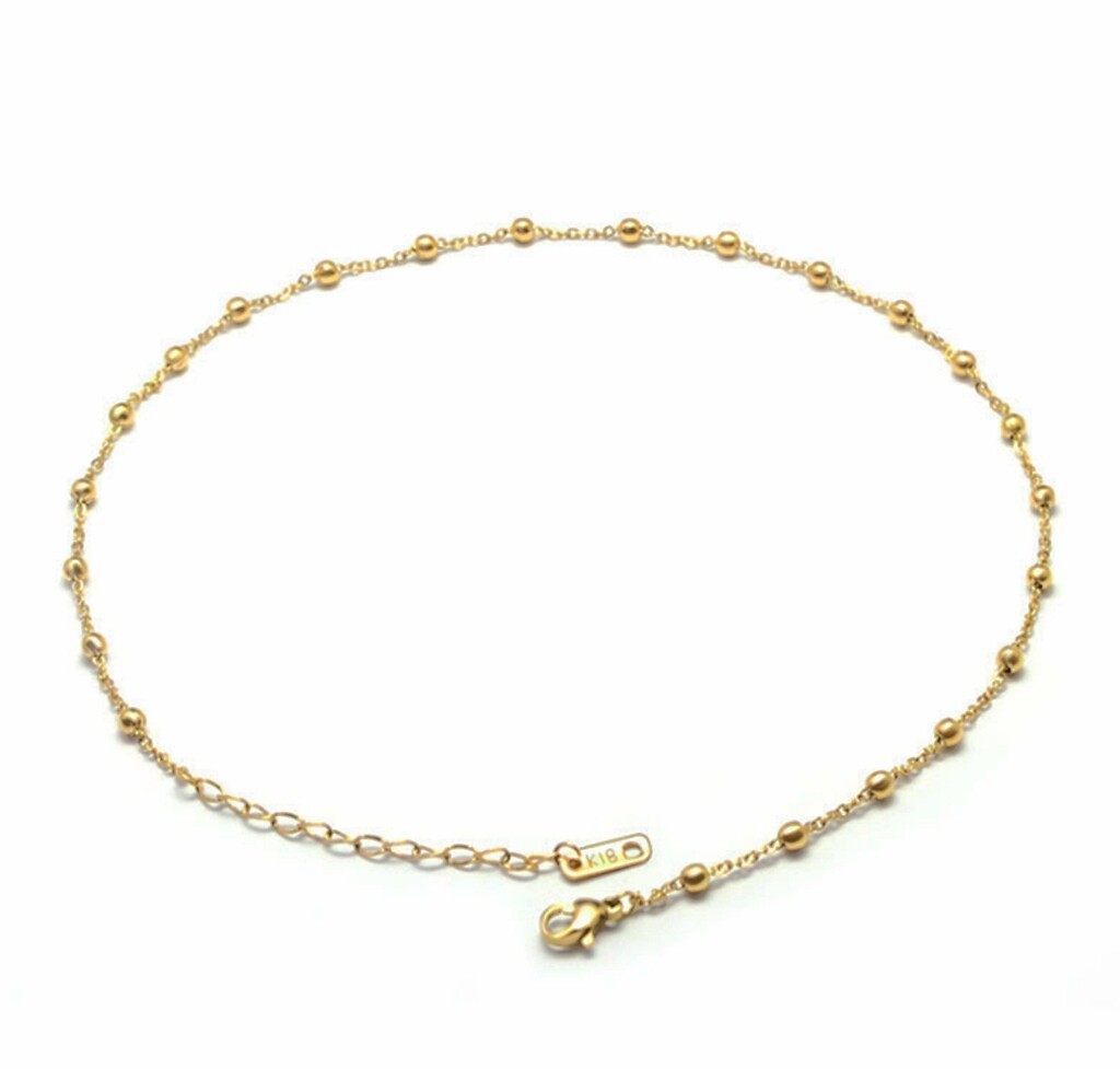 Gold Plated Titanium Stainless Steel 3.5mm Bead Chain Choker Necklace 14-16″
