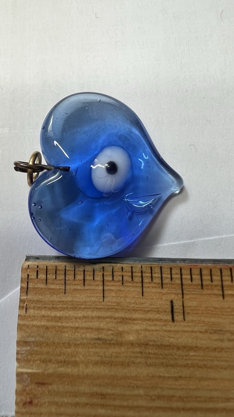 Blue Glass Heart Pendant Charm Evil Eye Center Design