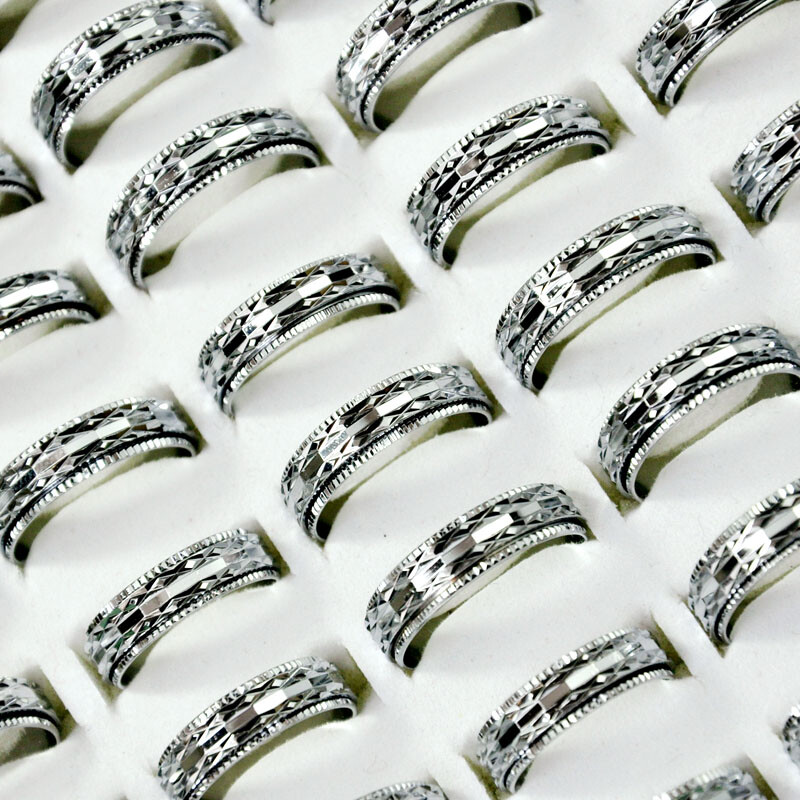 100Pcs Wholesale Lots Pretty Silver Color Women Aluminum Alloy Rings Jewelry