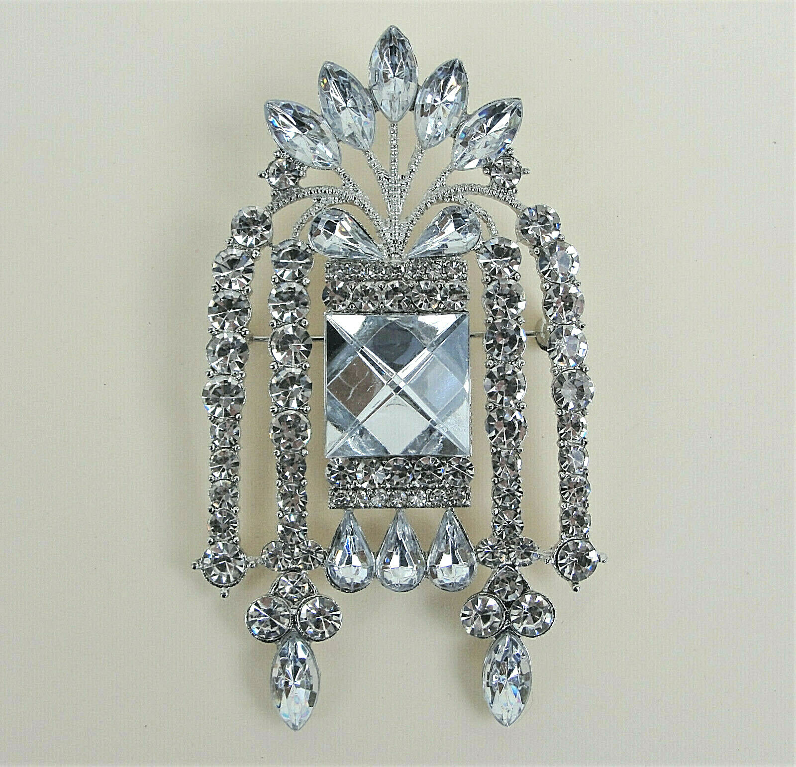 PRINCESS Mirror Square JEWEL Rhinestone WINDOW Brooch Vintage Style Elegant 3.5″