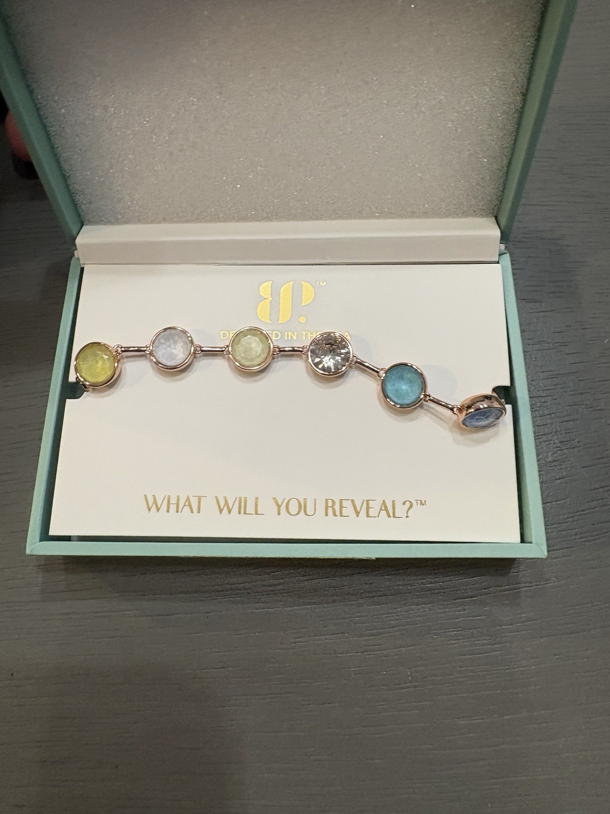 BP BR30533 Rose Gold Plated Adjustable Bracelet, 7 Multicolor Stones 6-10.5″