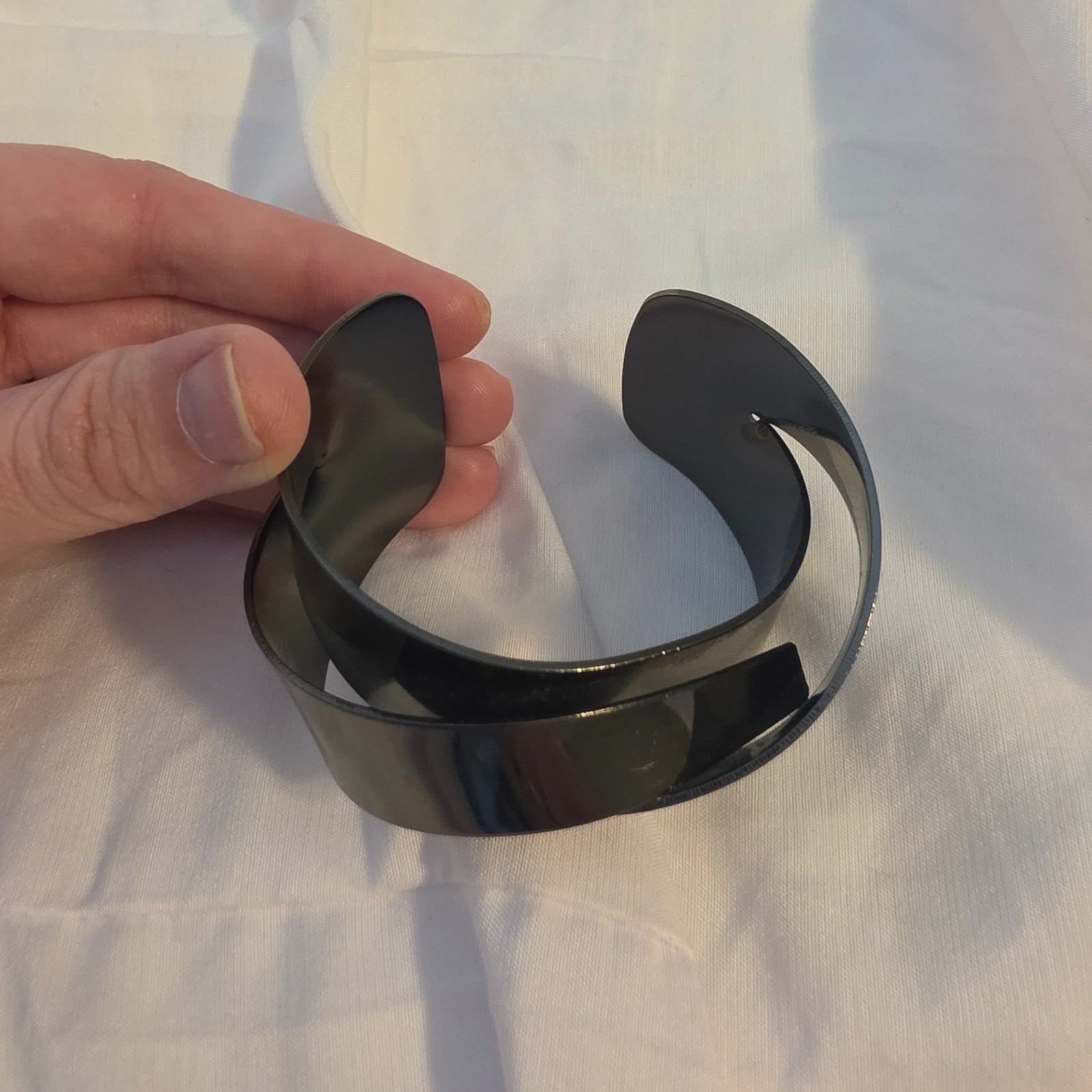 Black Sculptural Lucite Twist Cuff Bracelet Wide Modern Statement Jewelry