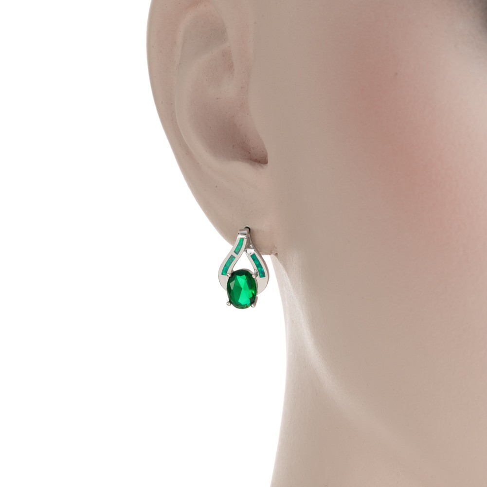 6×8 Simulated Emerald Kiwi Green Fire Opal Silver Filled Jewelry Stud Earrings