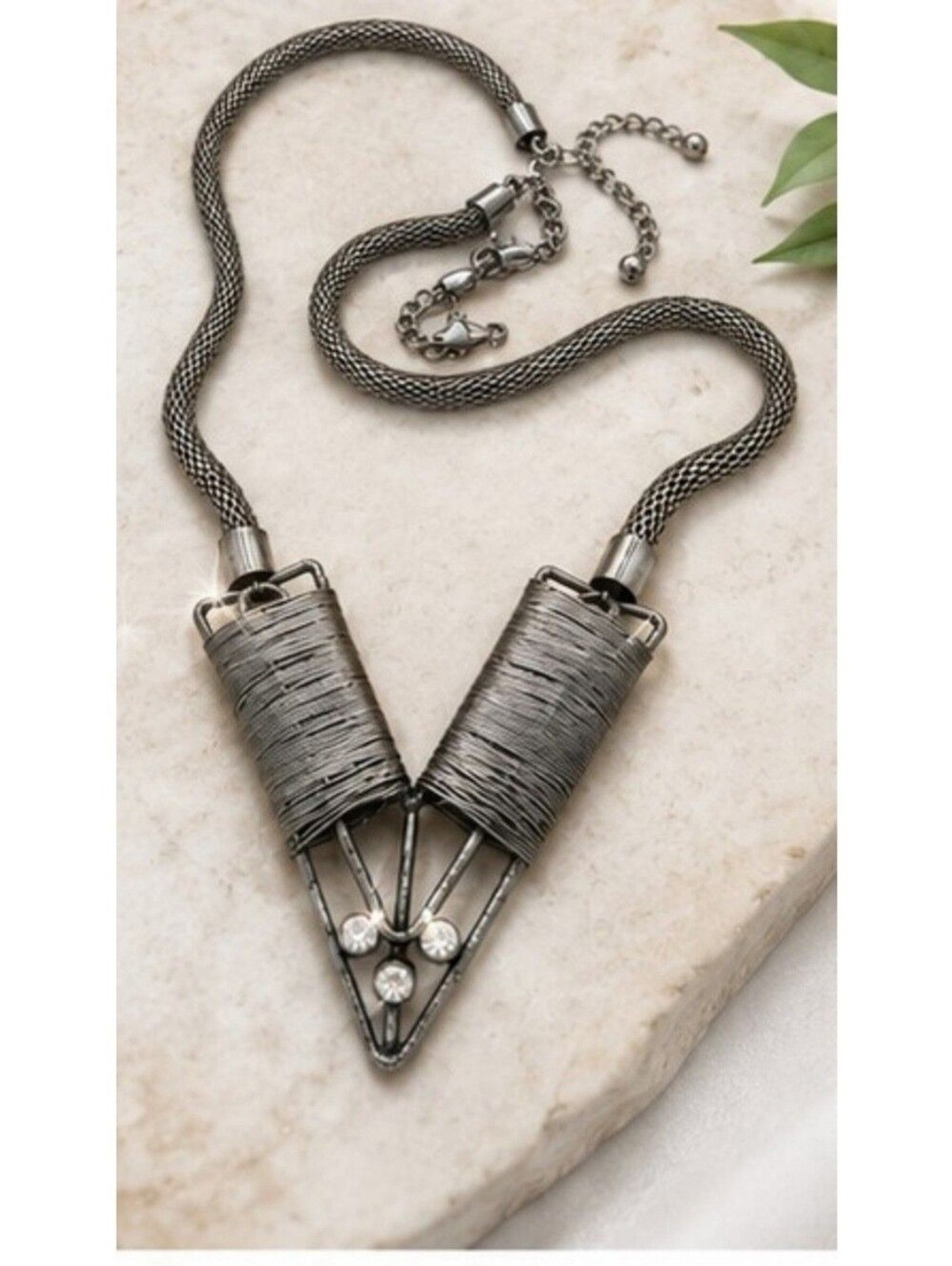 DaVinci Geometric Necklace Earrings Set Gunmetal Wire Wrap Statement Jewelry NWT