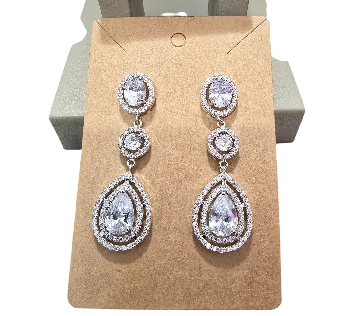 Bridal Wedding, Prom Silver Plated Cubic Zirconia Chandelier Earrings NWOT