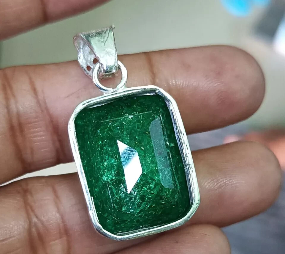 68.05 Ct Certified StunningGreen Emerald 925 Solid Silver Pendant Loose Gemstone