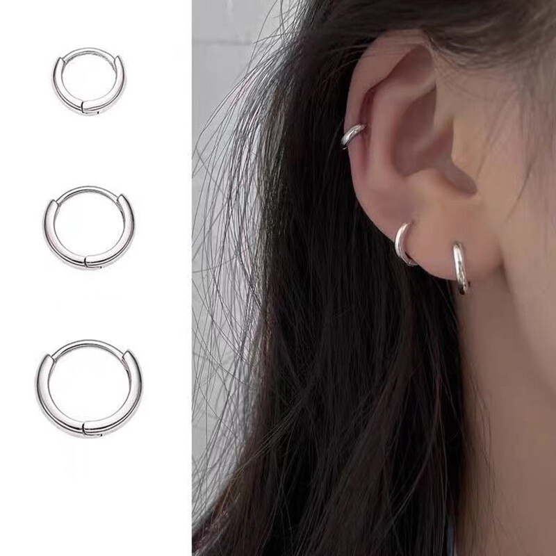 Womens 316L Surgical Steel Round Huggie Hoop Earrings Trendy Jewelry 8-20mm 2Pcs