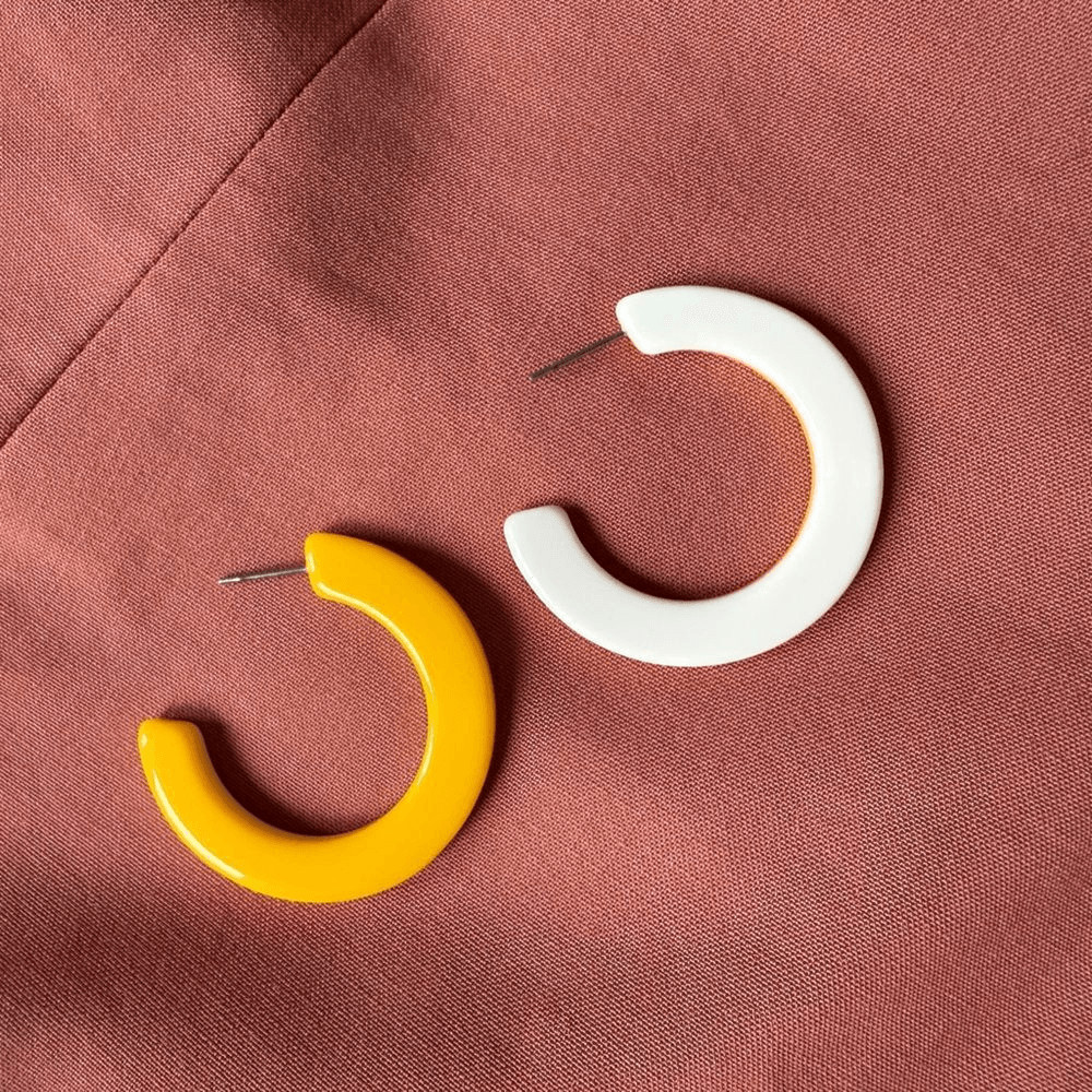 1980s/70s Lucite Dual Colored Yellow and White Hoop Earrings